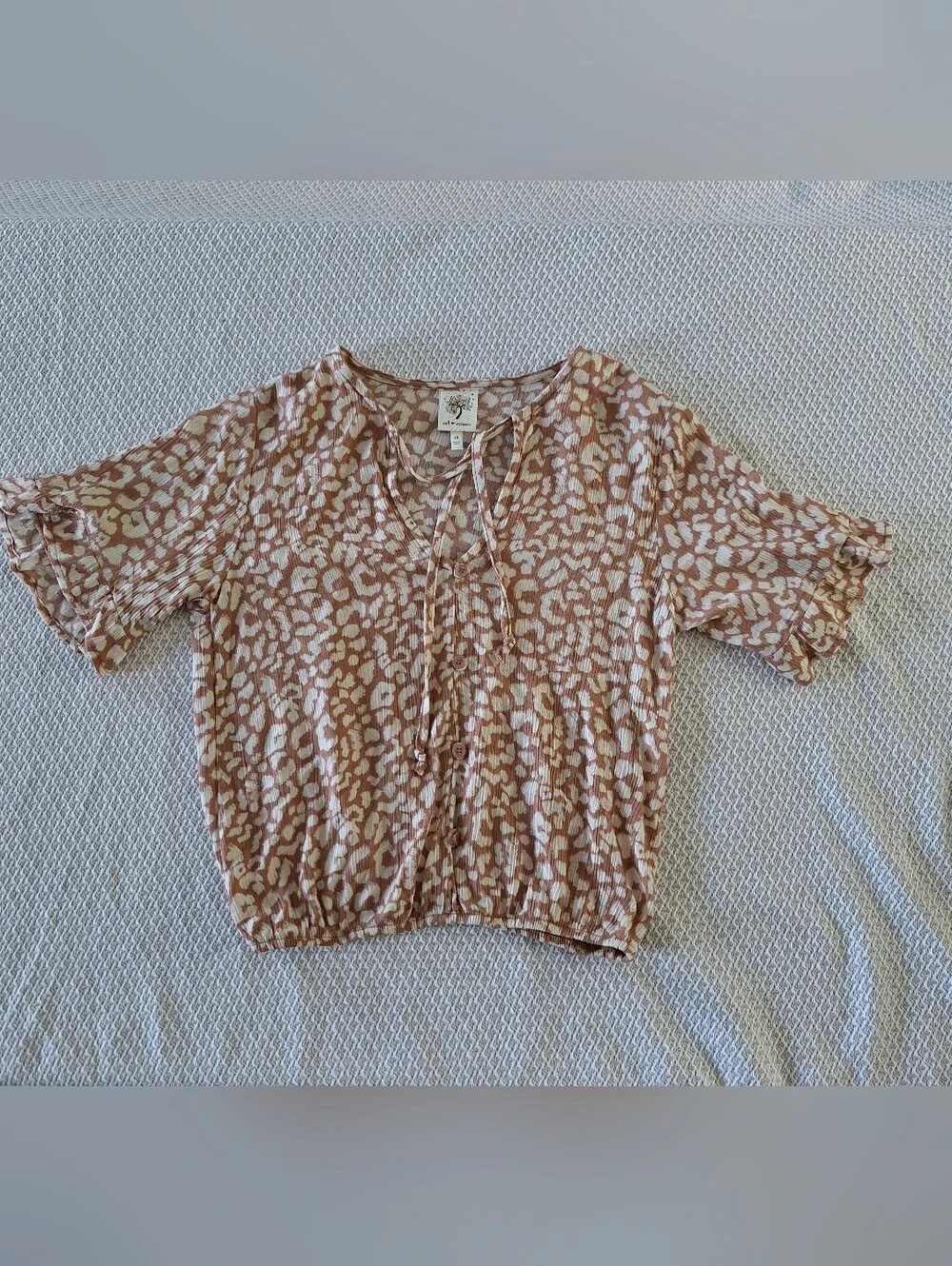 Self Esteem Pink & White Leopard-Print Tie Front Blouse